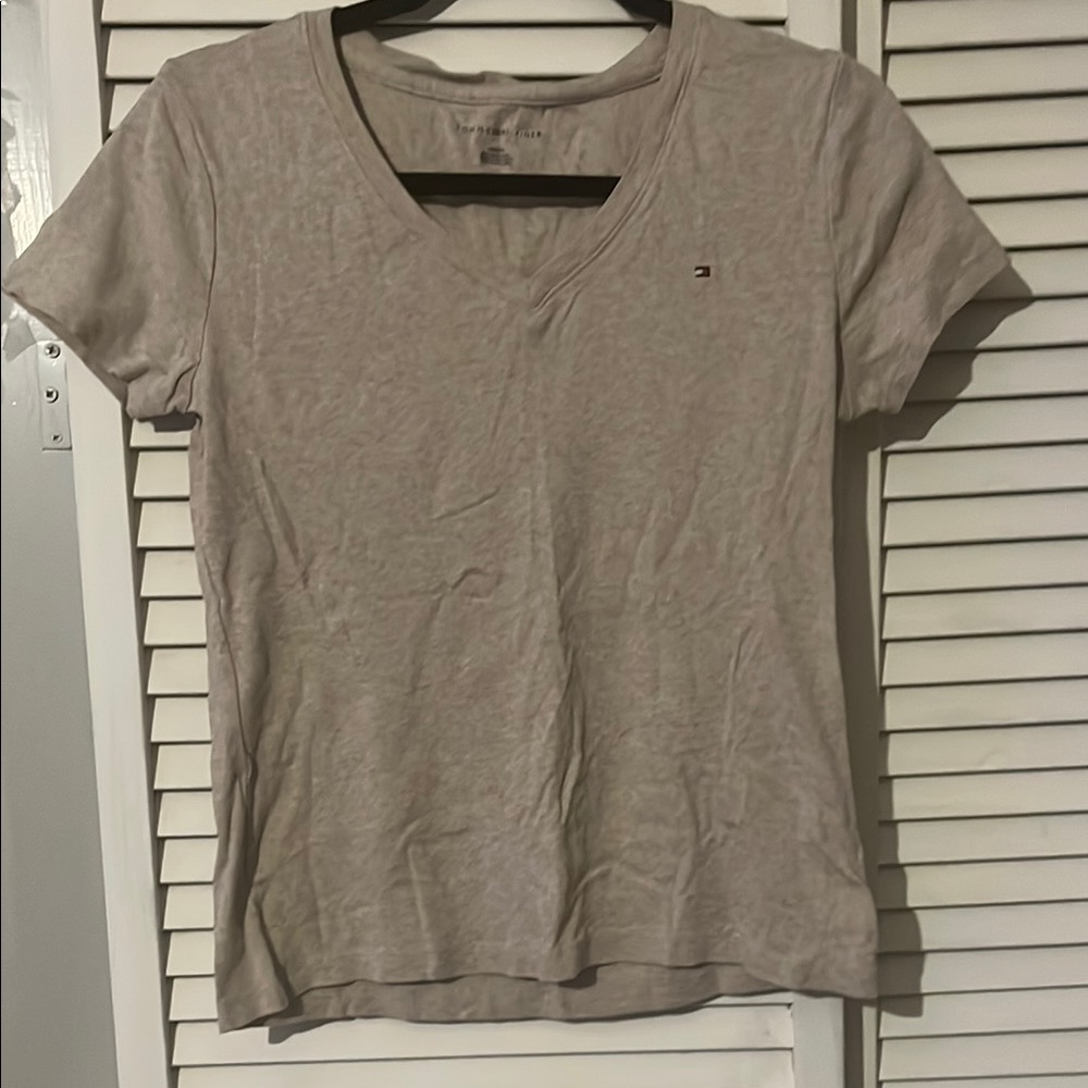 Tommy Hilfiger Women’s V-Neck Tee - Light Brown / Beige Heather - Size M